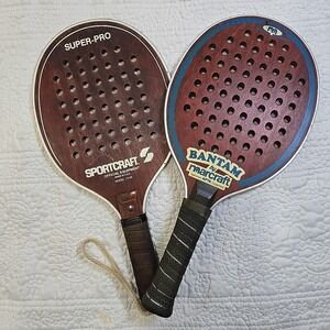 Vintage SportCraft Super Pro & Marcraft Bantam Wooden Paddle Racquet Made in USA